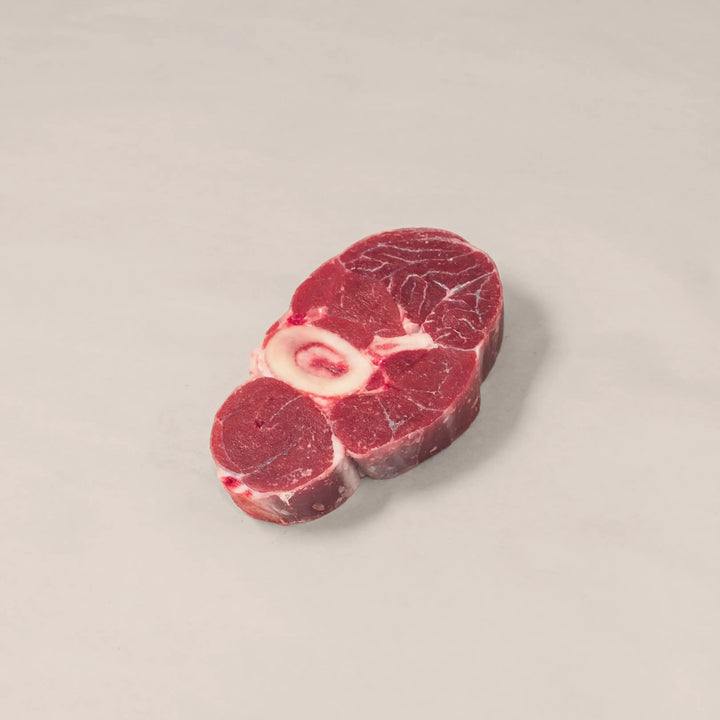 Canadian veal osso buco cut from the upper section of the shank – bone-in and perfect for slow cooking to tender, fall-apart perfection